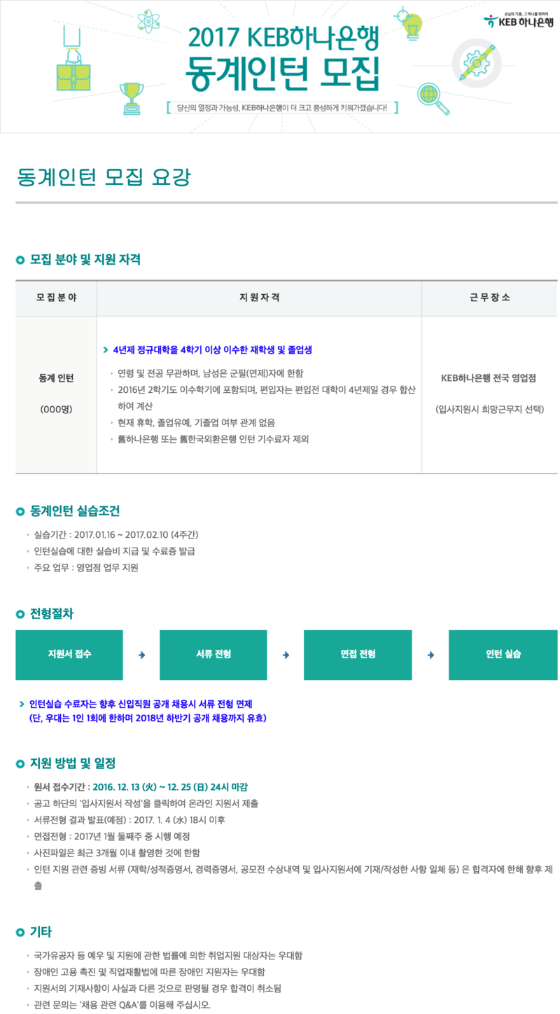 KEB하나은행 채용공고 KEB하나은행 동계인턴 | 자소서 문항, 지원자 스펙 분석까지