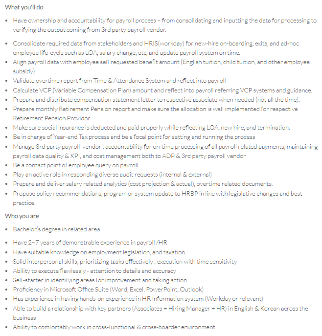 Cytiva Korea Korea Payroll Specialist