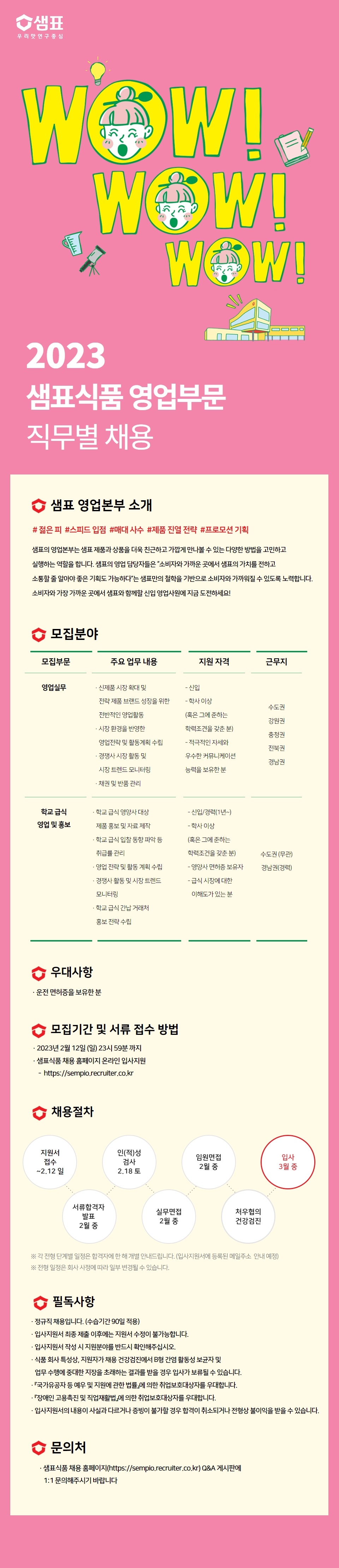 샘표식품 영업부문 직무별 채용