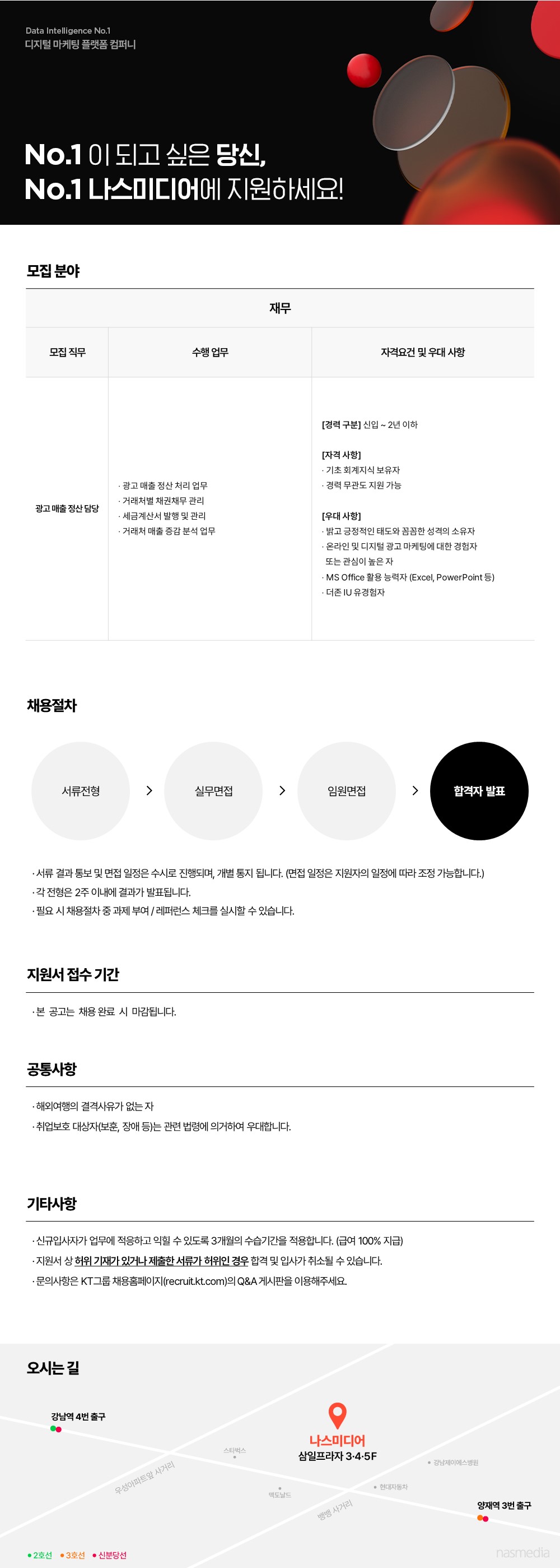 나스미디어 채용공고 [KT그룹-업계 1위] 광고매출 정산 담당 채용 | 자소서 문항, 지원자 스펙 분석까지