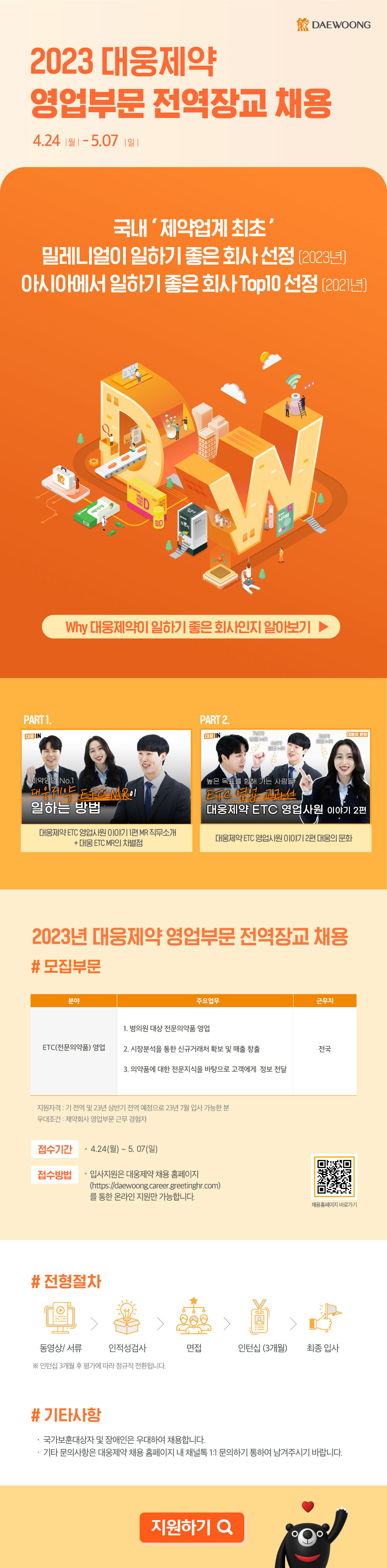 대웅제약 채용공고 2023 영업부문 전역장교 채용 | 자소서 문항, 지원자 스펙 분석까지