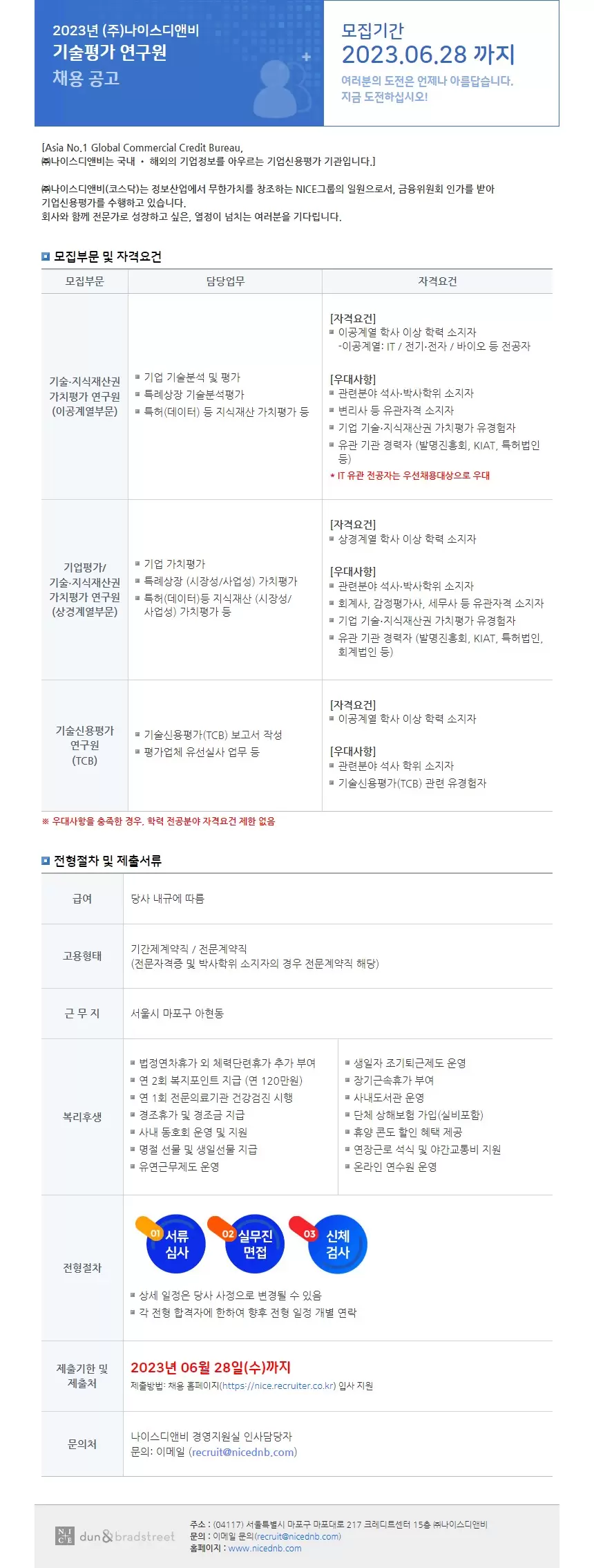 [NICE디앤비] 2023년 기술평가 연구원 부문 채용