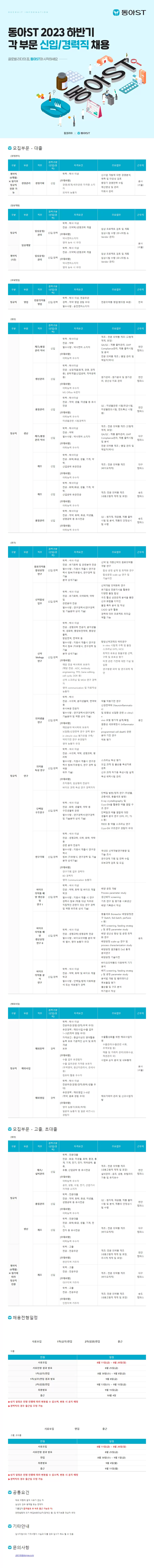 [동아에스티] 동아ST 2023년 하반기 대졸 사원 수시채용