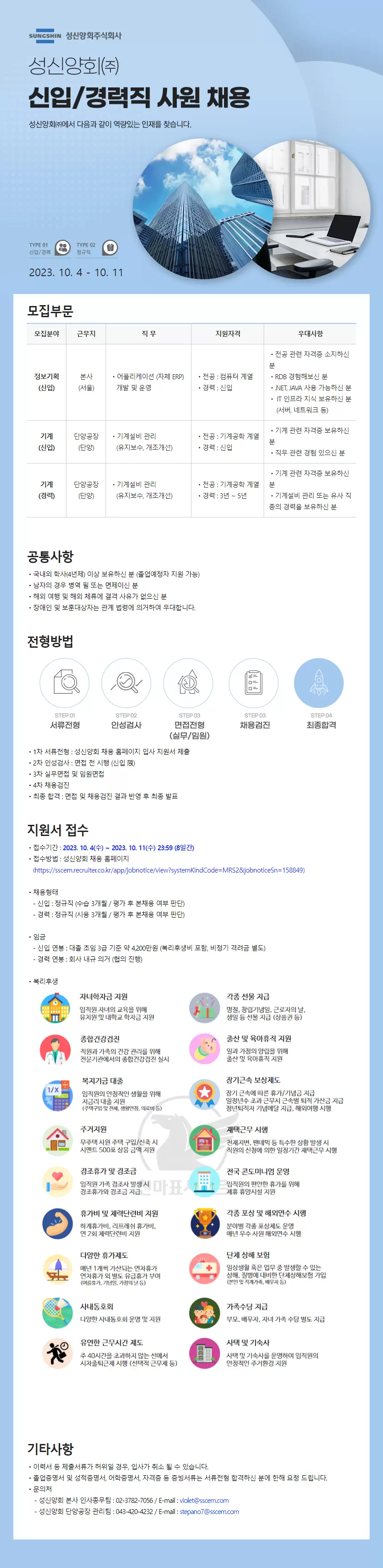 [성신양회] 2023년 10월 성신양회(주) 신입/경력사원 인재 채용