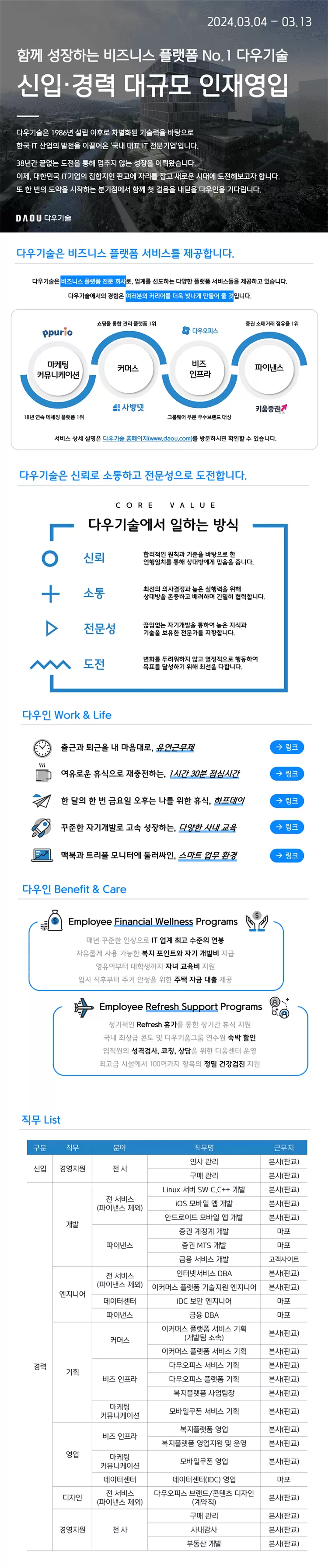 다우기술 채용공고 신입/경력 대규모 인재영입 | 2024년 채용
