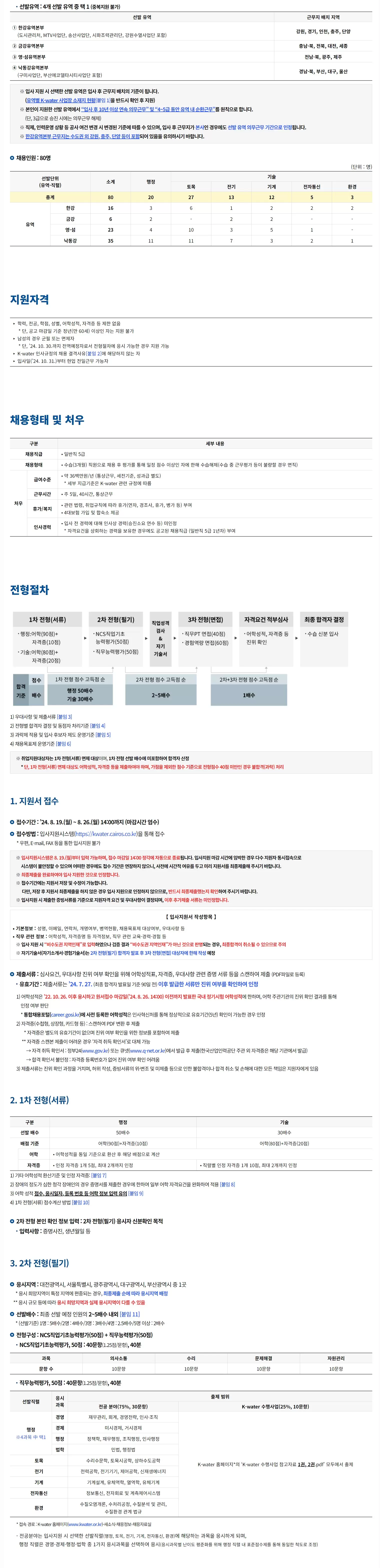 한국수자원공사(K-water) 2024년 하반기 일반직 신입사원 일반 공채