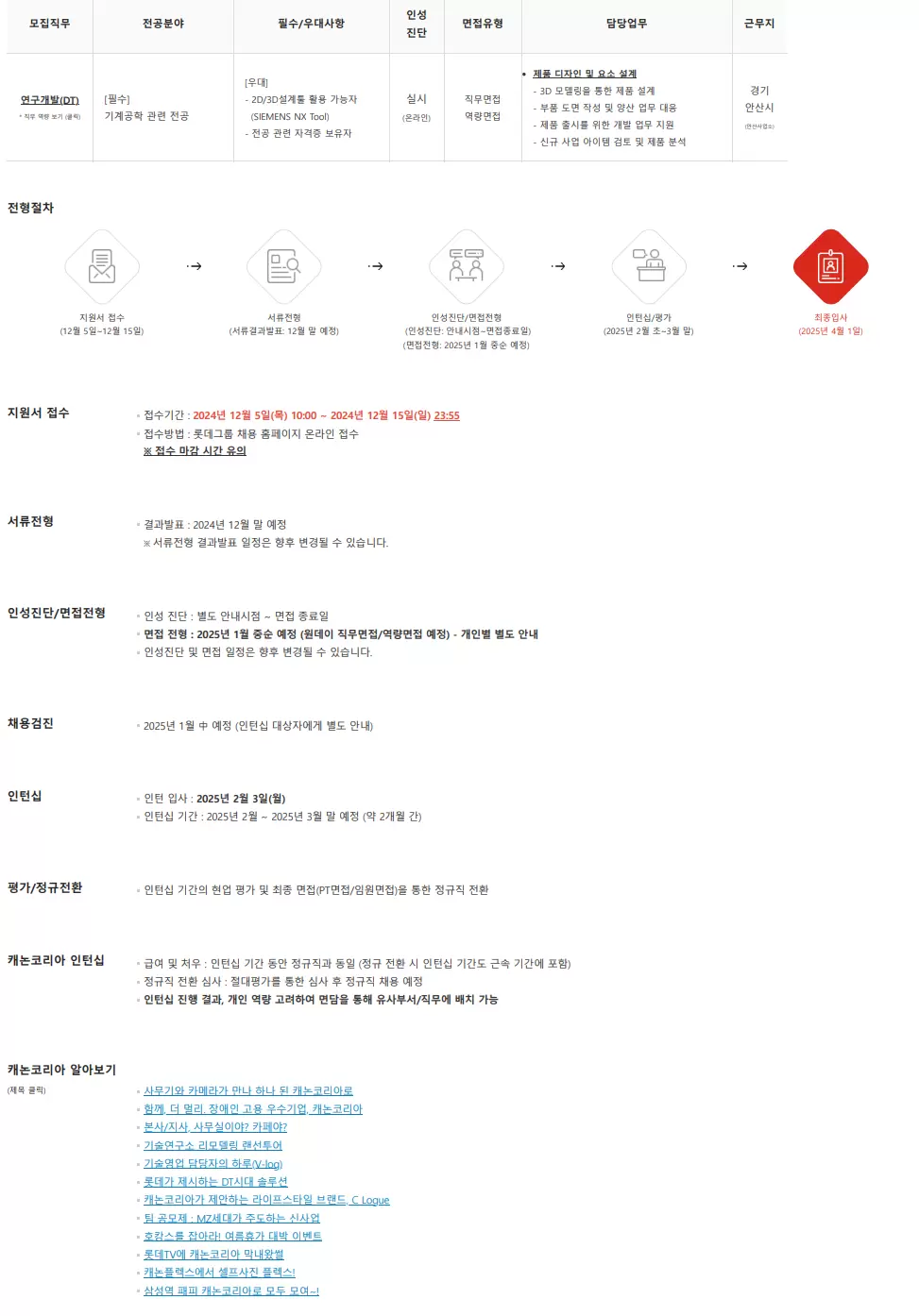 캐논코리아 2024년 12월 신입사원 채용 인턴전형(채용연계형)