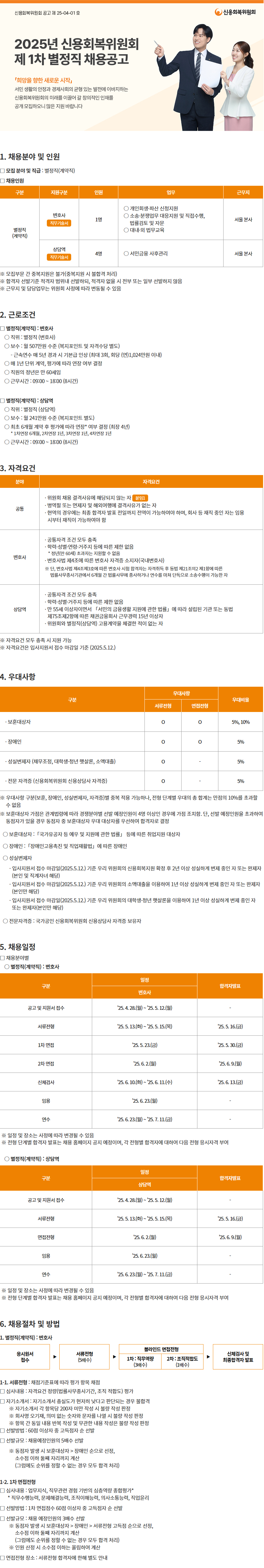 신용회복위원회(CCRS) 2025년  제1차 별정직 채용공고