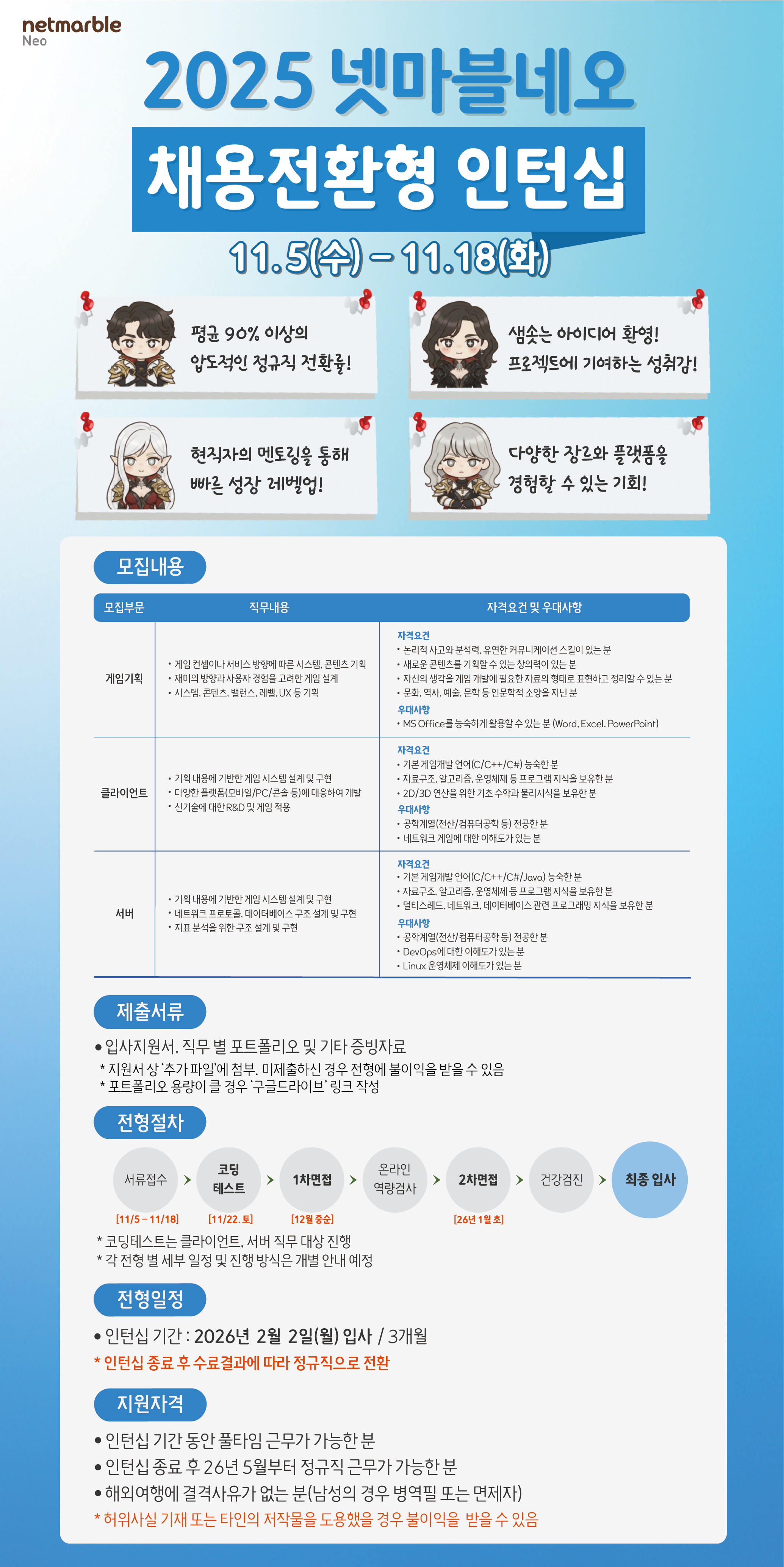 넷마블네오 2025년 채용전환형 인턴십