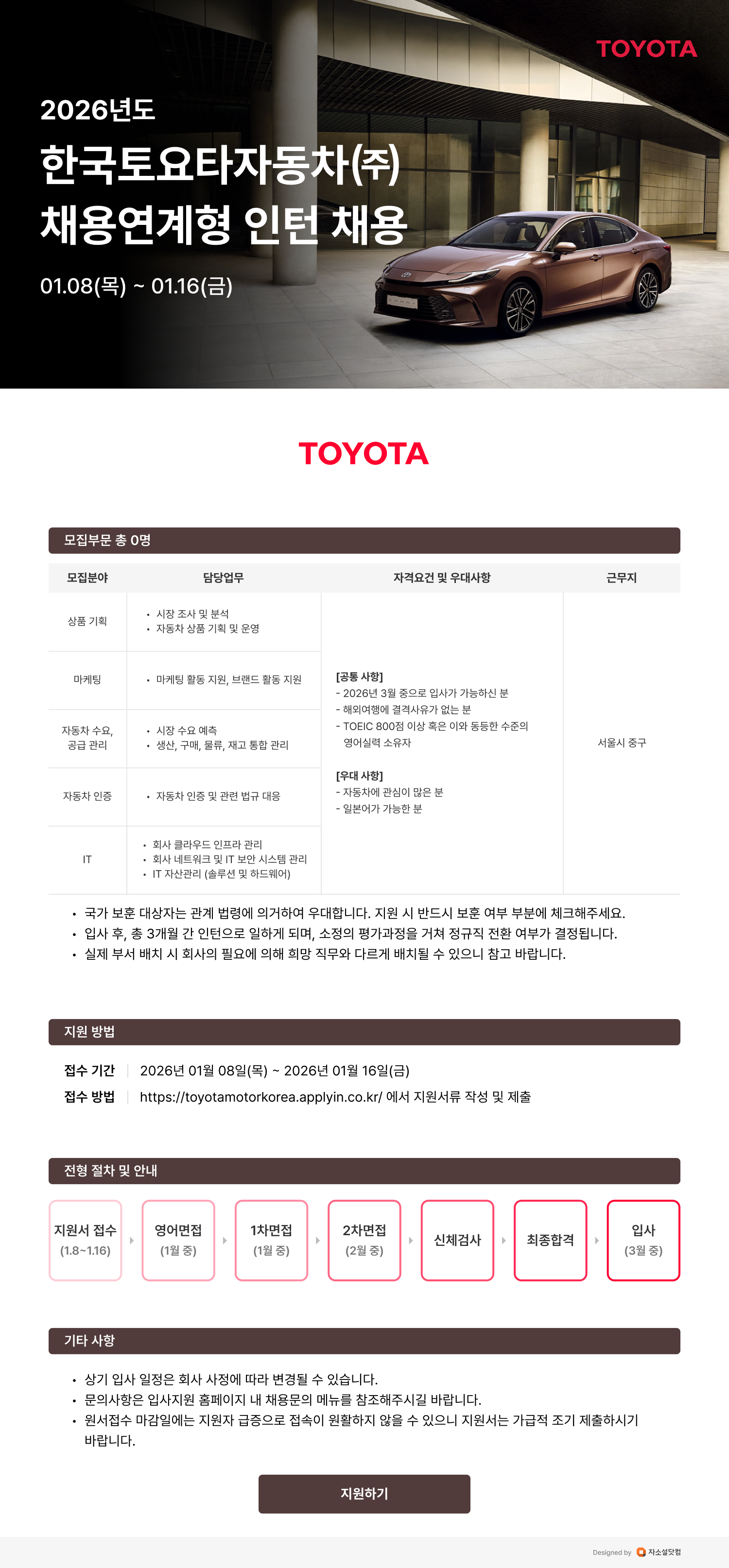 한국토요타자동차 채용 연계형 인턴 채용