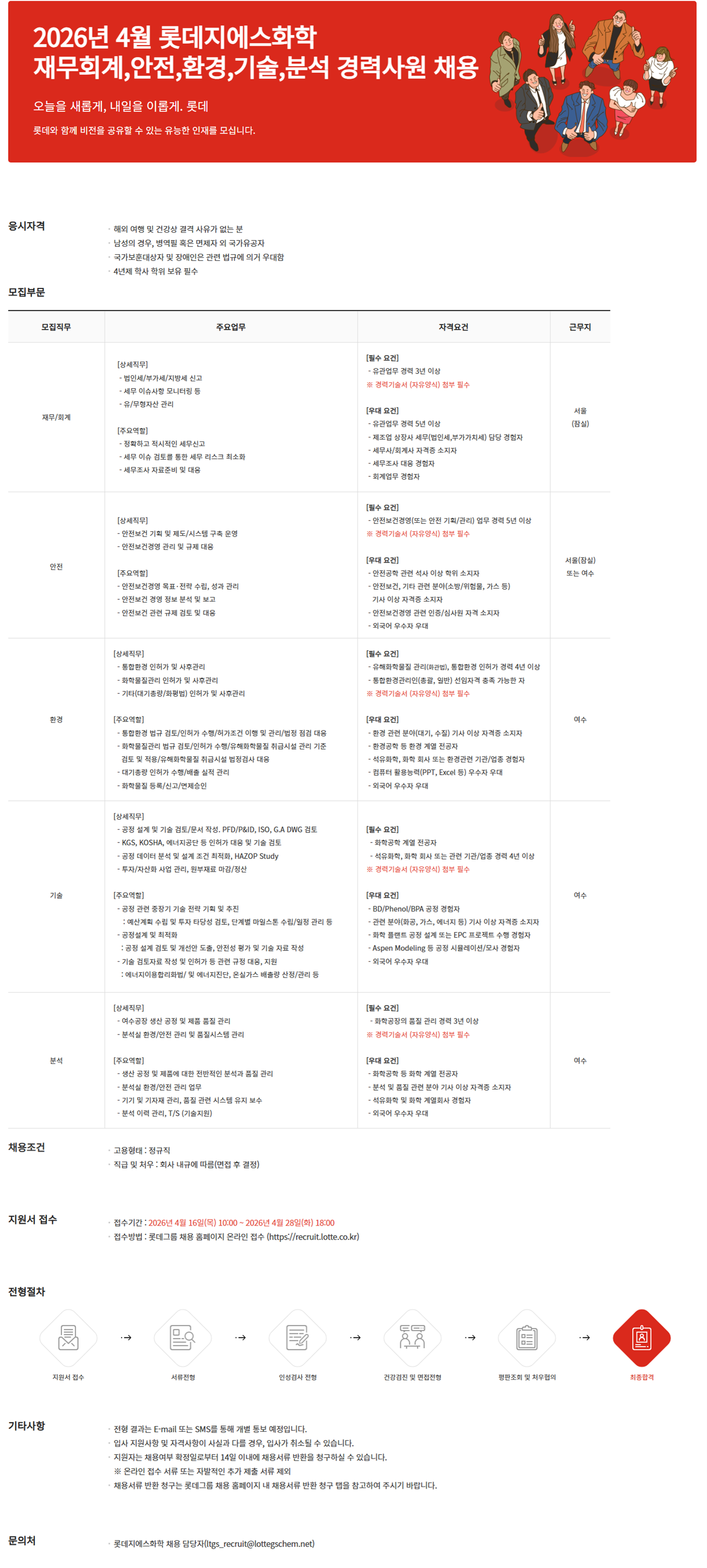롯데지에스화학 2026년 04월 경력사원 채용