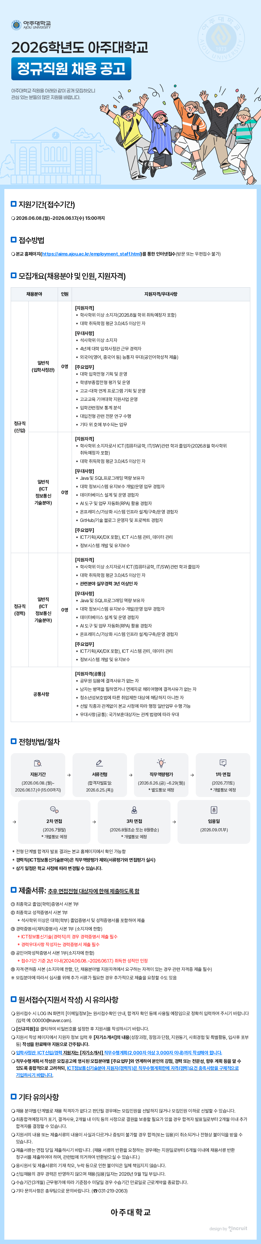 아주대학교 2026학년도 정규직원 채용