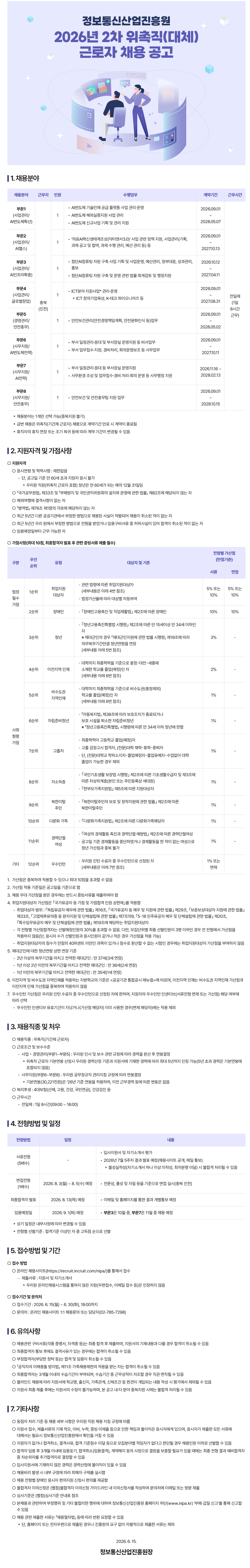 정보통신산업진흥원(NIPA) 2026년 2차 위촉직(대체) 근로자 채용 공고