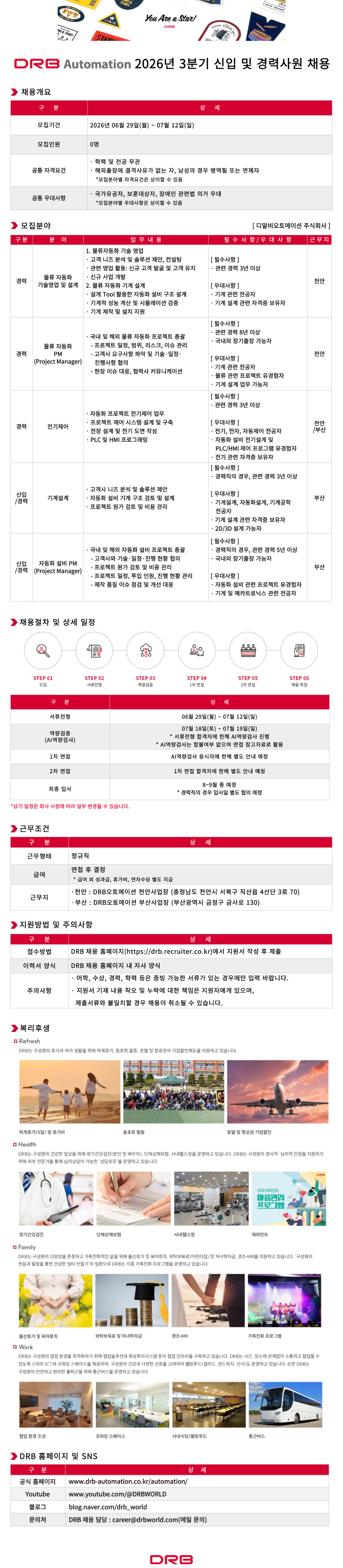 DRB동일 2026년 3분기 신입 및 경력사원 채용