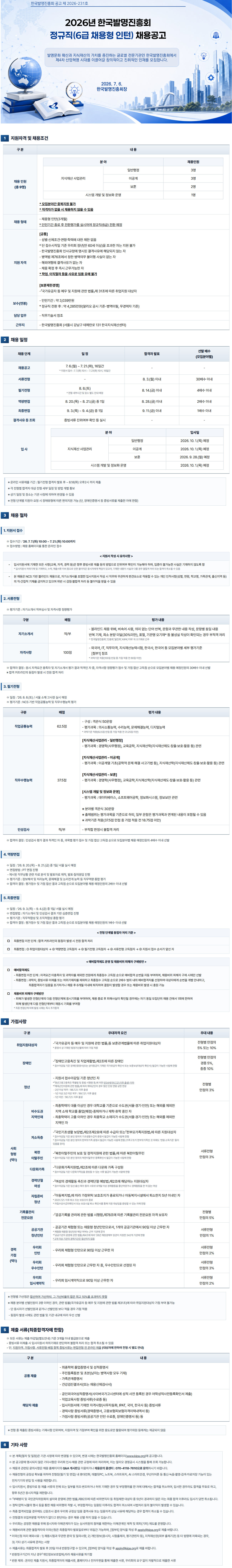 한국발명진흥회(KIPA) 2026년 정규직(6급 채용형 인턴) 채용공고