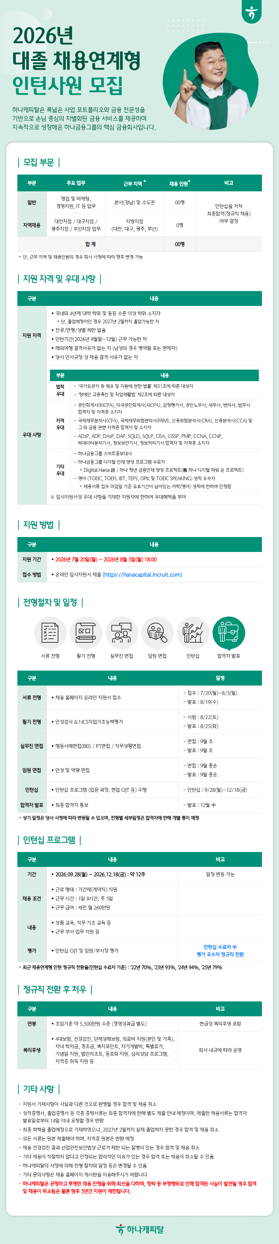 하나캐피탈 2026년 고졸/대졸 채용연계형 인턴사원 모집