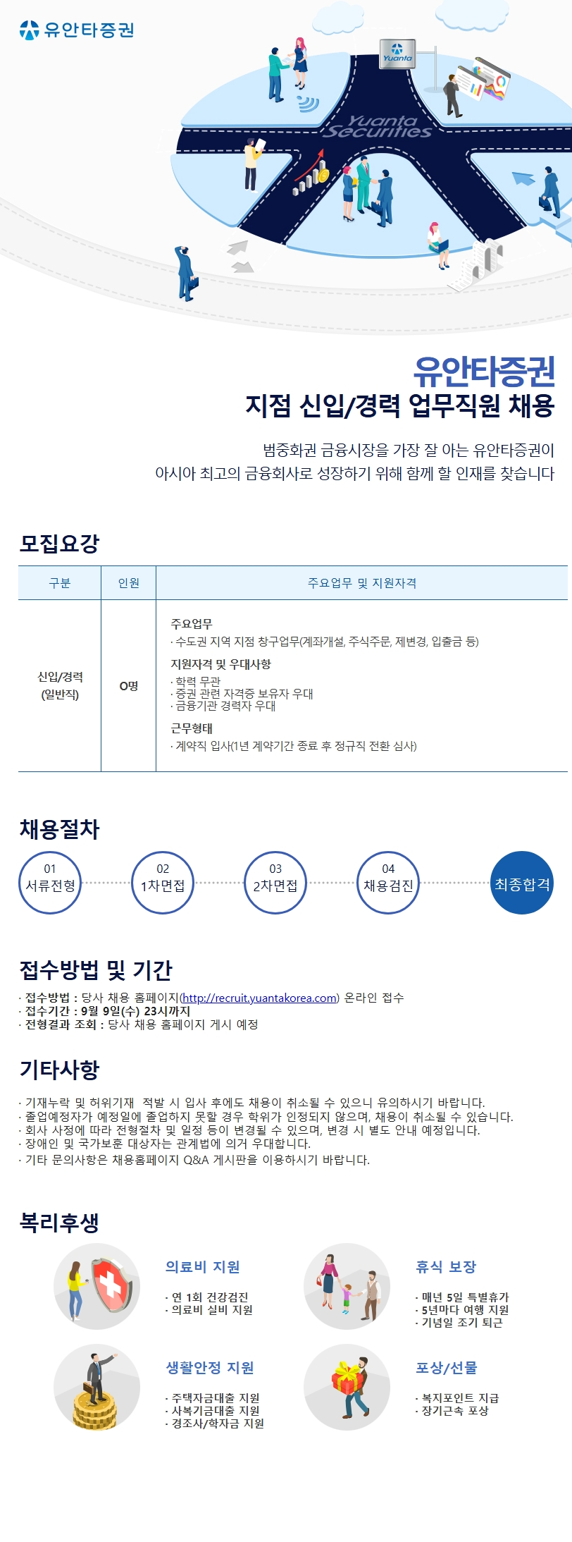 유안타증권 지점 신입/경력 업무직원 채용