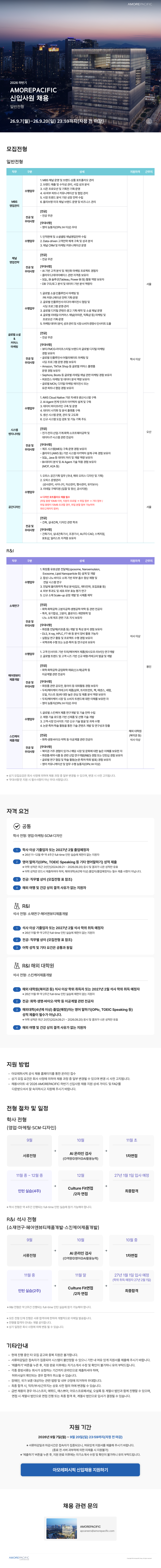 아모레퍼시픽 2026 하반기 신입사원 채용