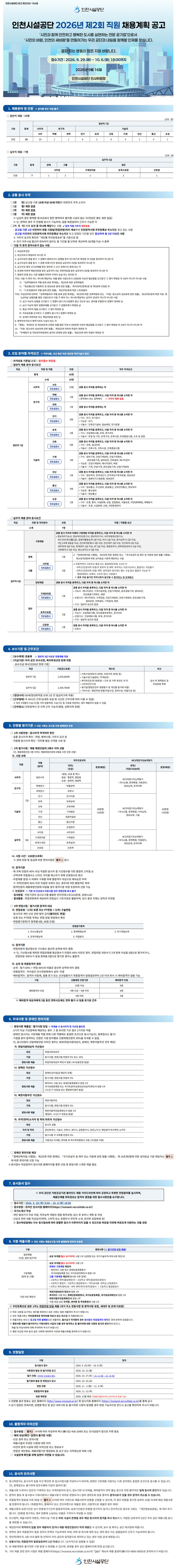 인천시설공단 2026년 제2회 직원 채용계획 공고