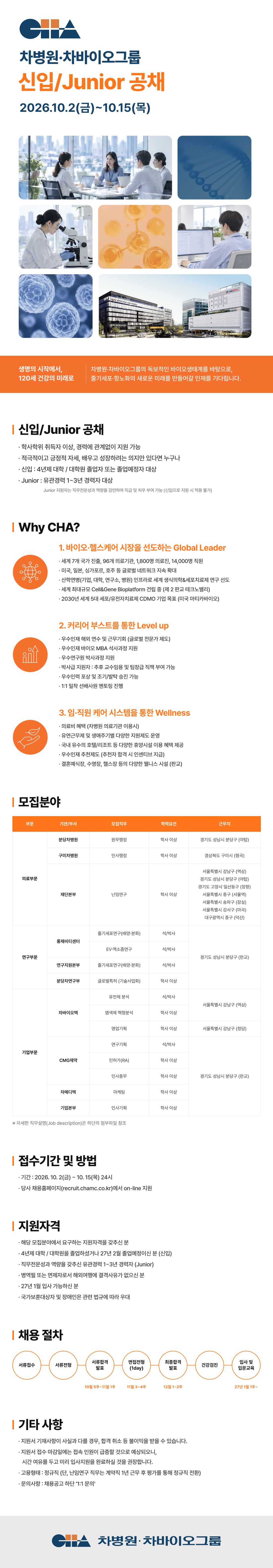차병원·바이오그룹 신입/Junior 공채