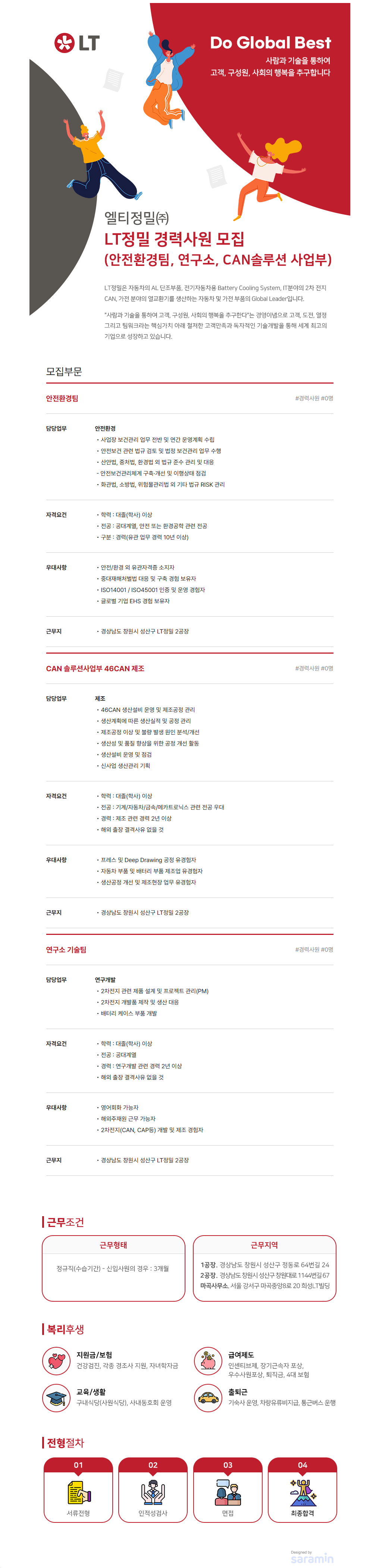 엘티정밀 경력사원 모집 (안전환경팀, 연구소, CAN솔루션 사업부)
