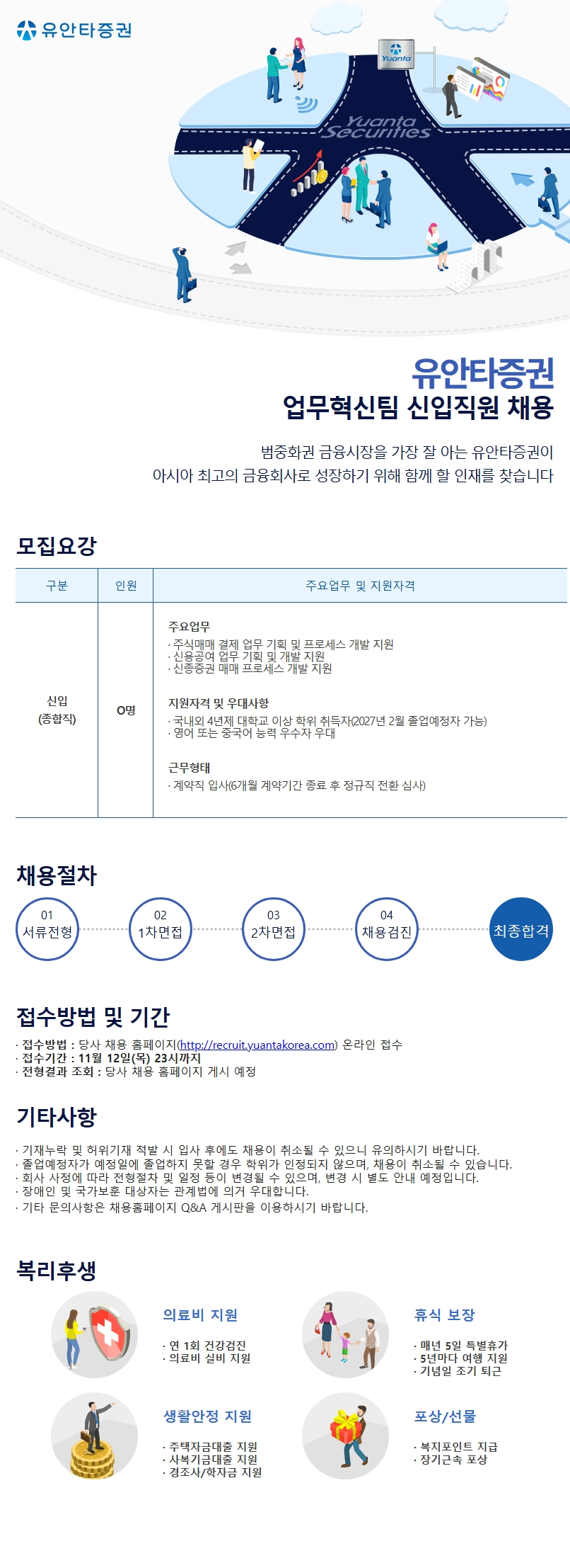유안타증권 업무혁신팀 신입직원 채용