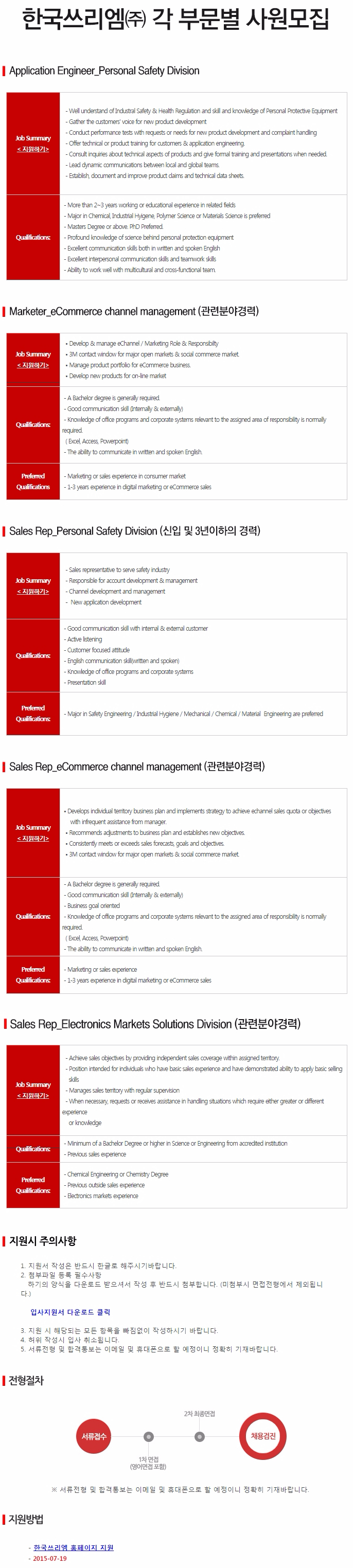 한국3M 채용공고 - 한국3M Application Engineer 등 | 자소서 문항, 지원자 스펙 분석까지