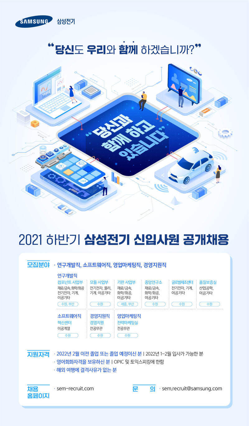 삼성전기 채용공고 2021 하반기 삼성전기 신입사원 공개채용 | 자소서 문항, 지원자 스펙 분석까지