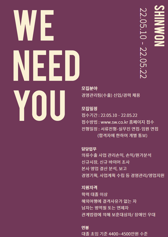 신원 경영관리팀(수출)