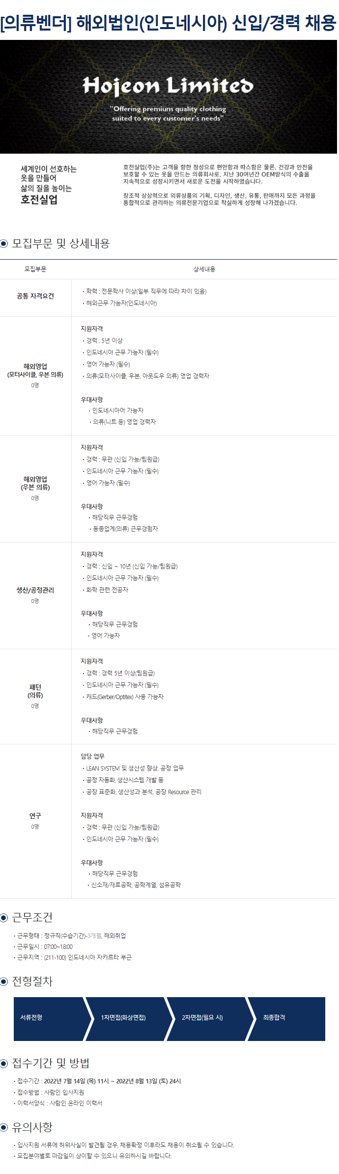 호전실업 채용공고 하반기 해외법인(인도네시아) 채용 | 2022년 채용